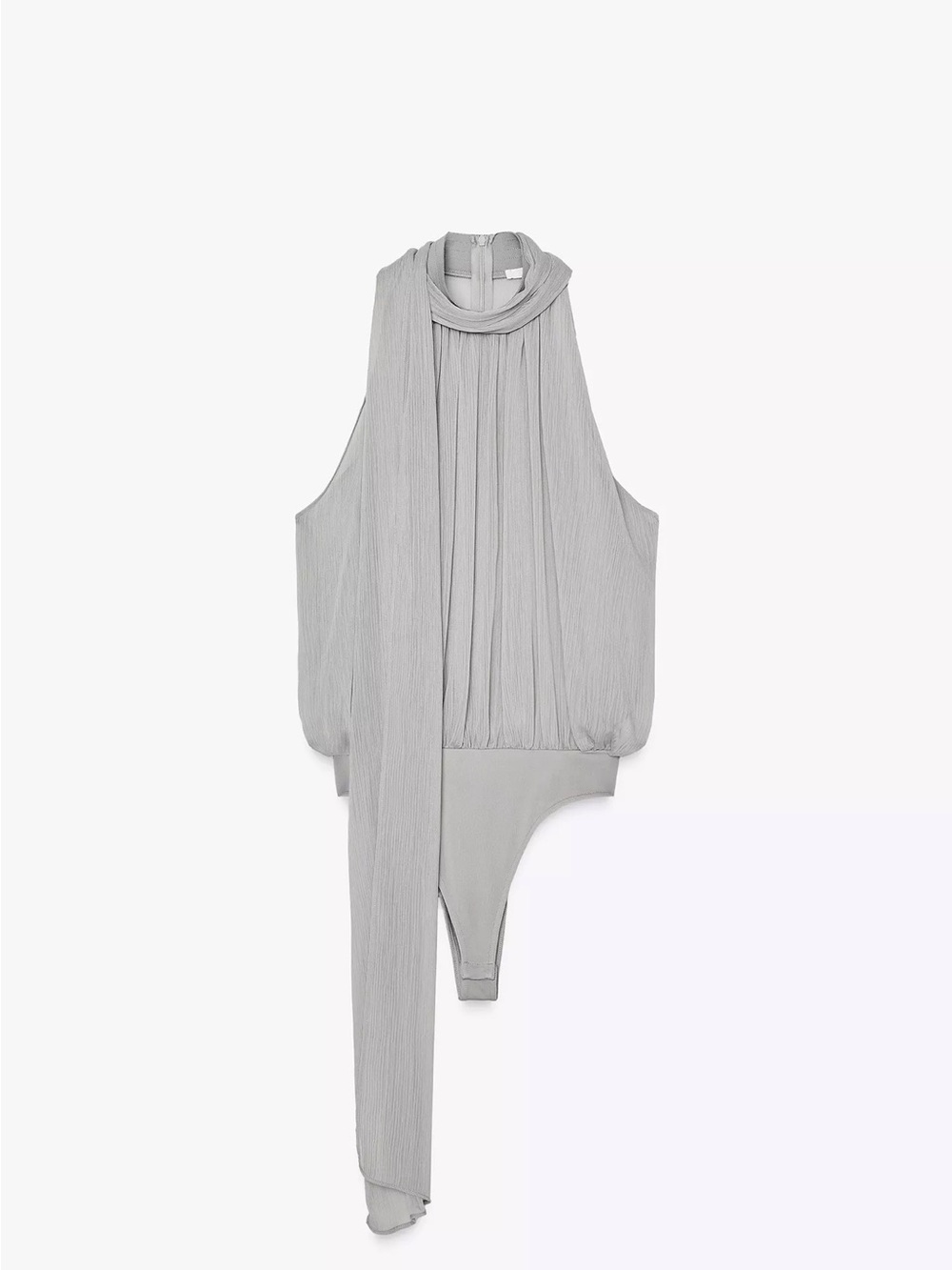 Light Gray Pleated Halter Neck Bodysuit with Scarf Tie with skirt